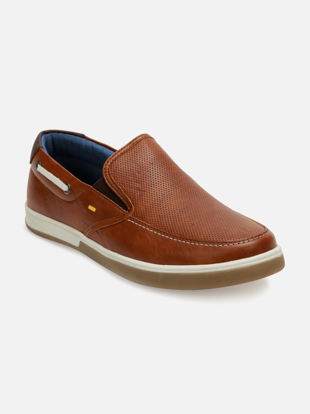 

ID Men Tan Textured Leather Slip-On Sneakers