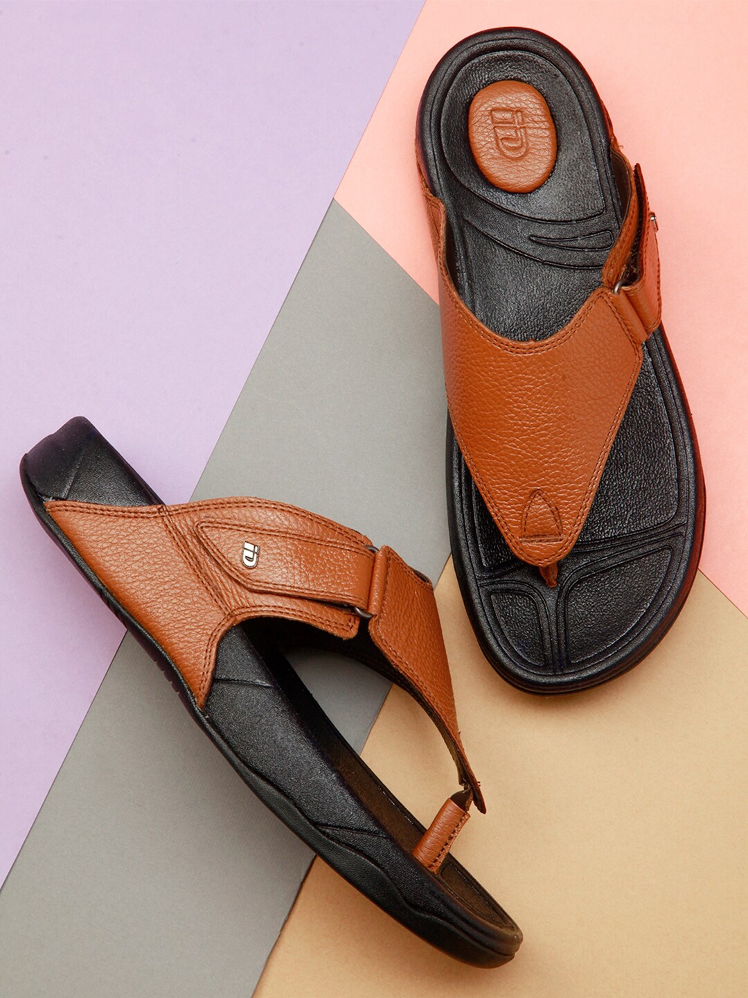 

ID Men Brown & Black Leather Comfort Sandals