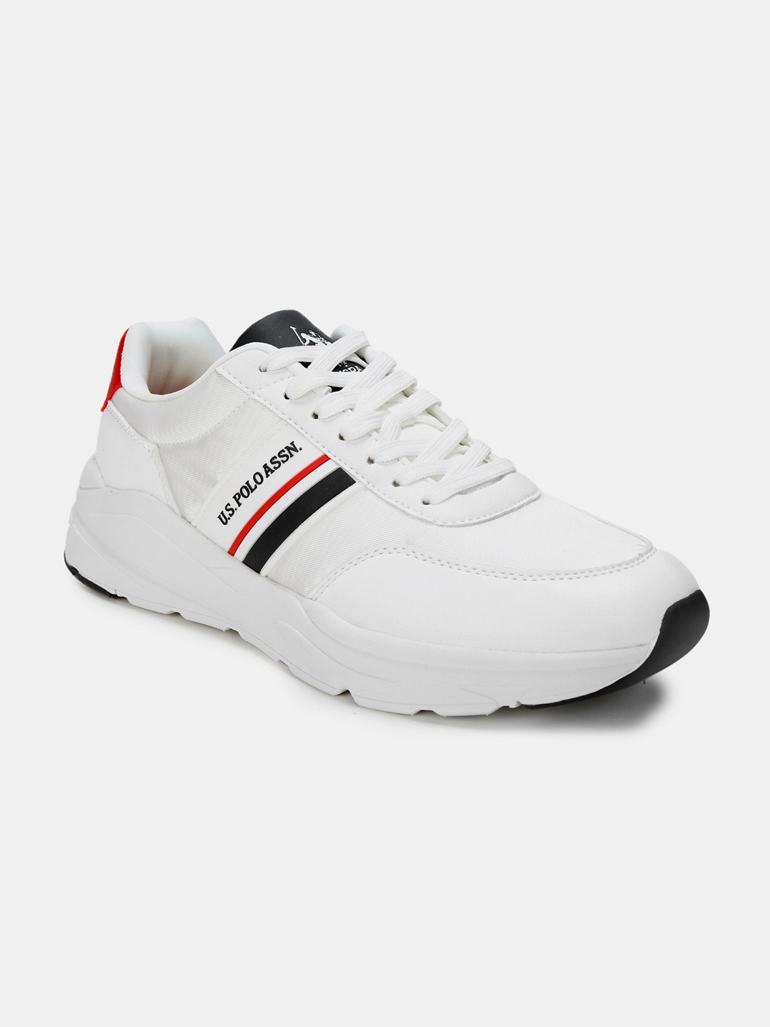 

U S Polo Assn Men Off White Striped PU Sneakers