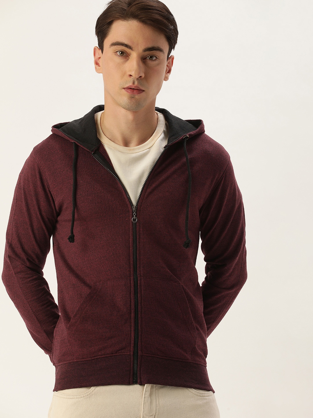 

ARISE Men Maroon Hooded Sweatshirt