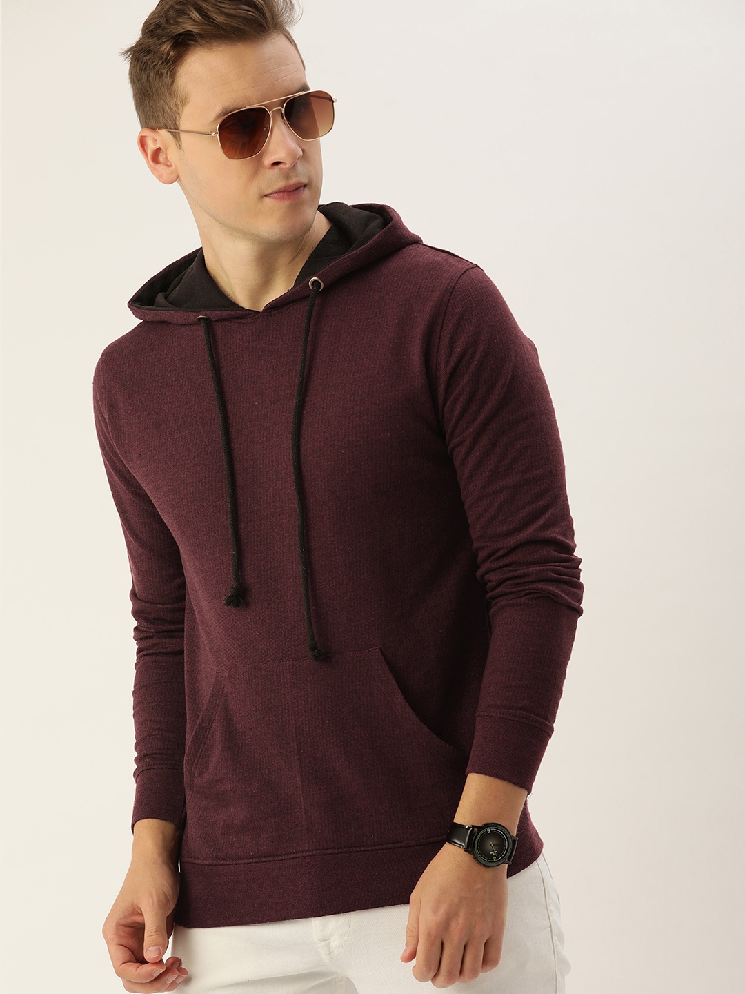 

ARISE Men Maroon Hooded Sweatshirt