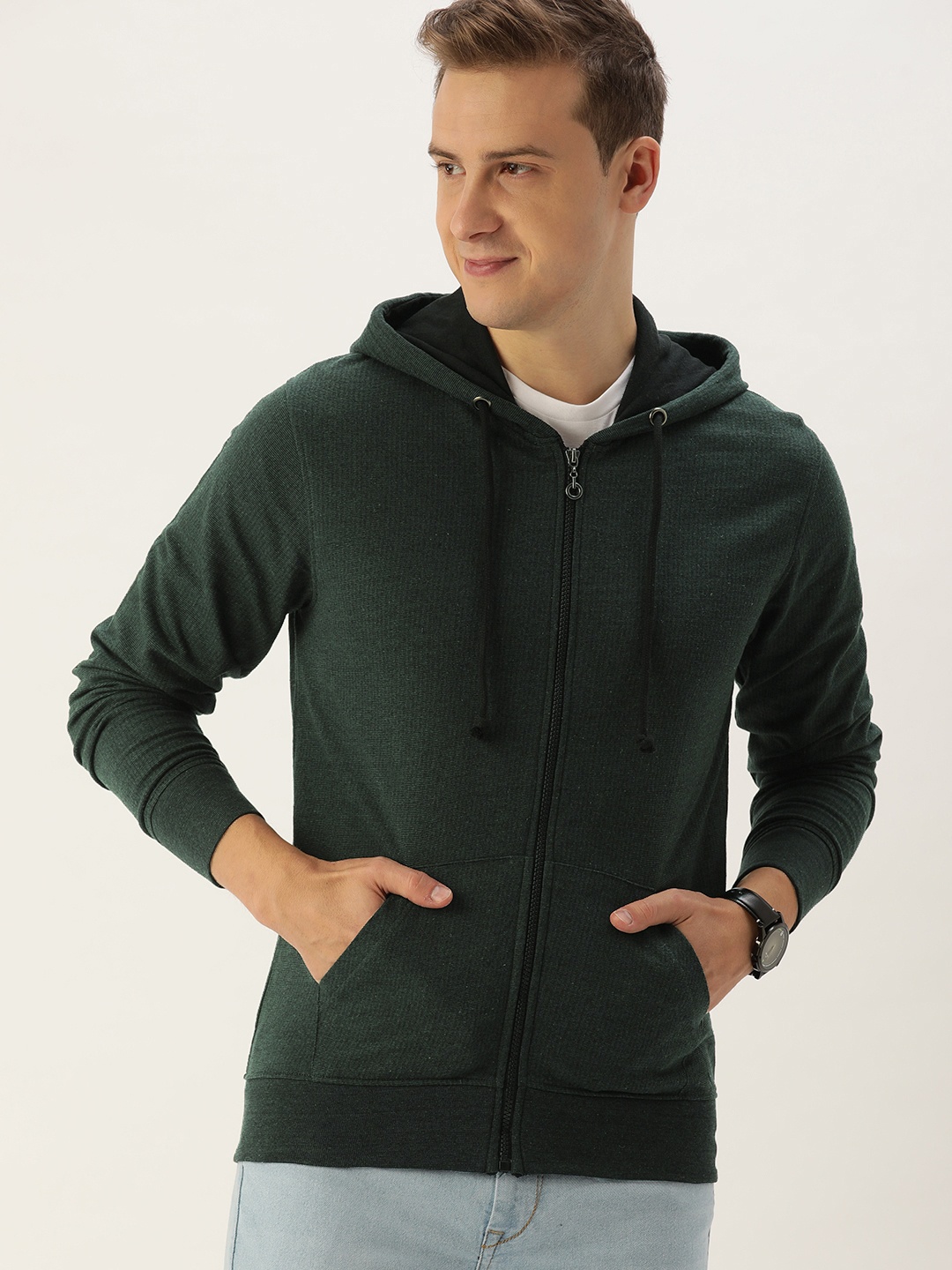 

ARISE Men Olive Green Hooded Sweatshirt