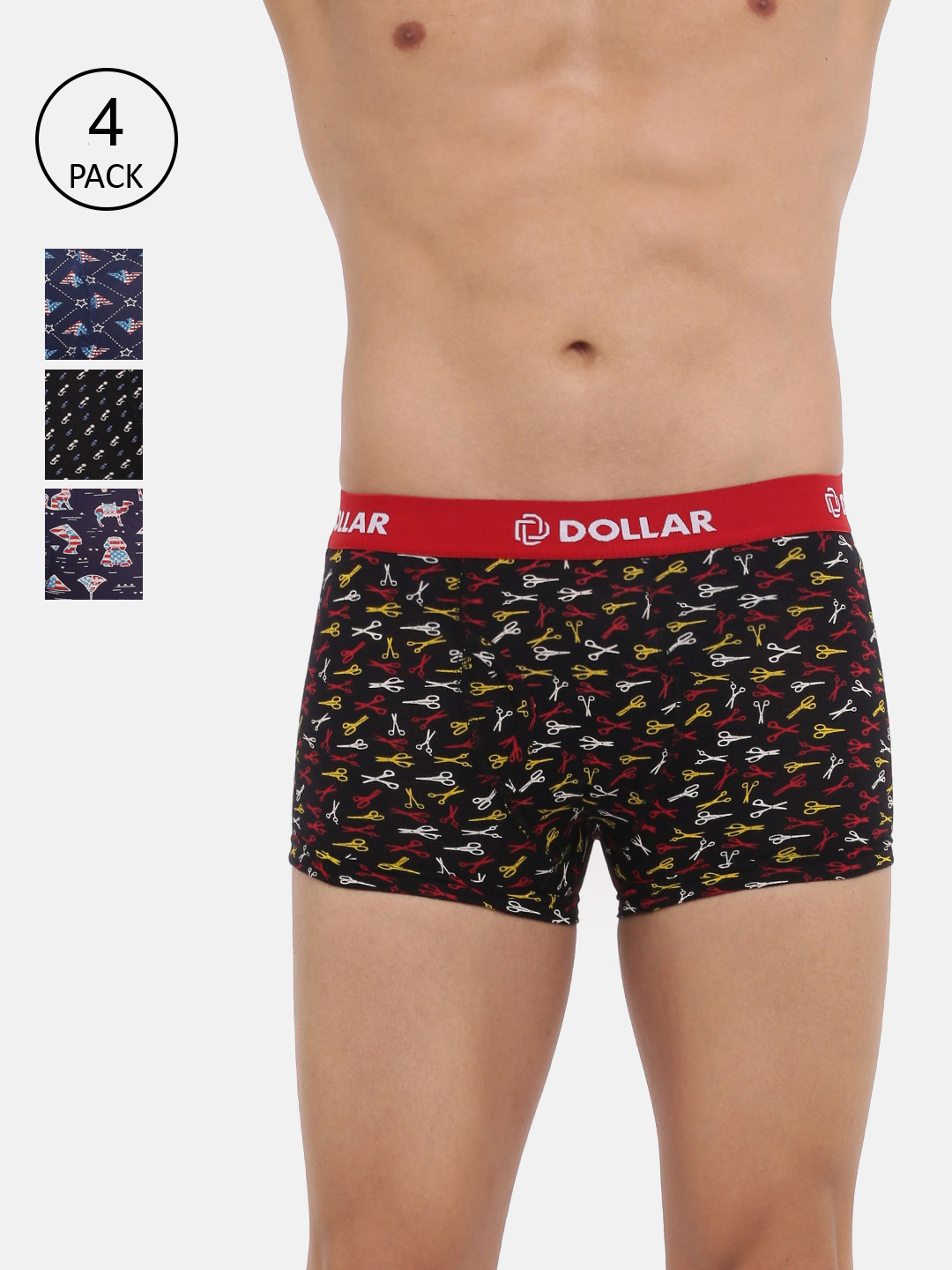 Dollar Bigboss Men Pack of 4 Assorted Combed Cotton Trunks MBTR-15-MODERNTRNK-PO4