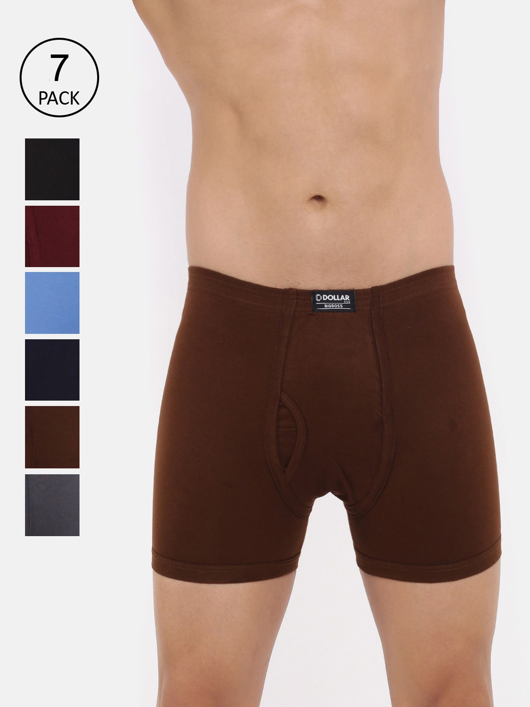 

Dollar Bigboss Men Pack of 7 Assorted Combed Cotton Trunks MBTR-02-BOXER-PO7