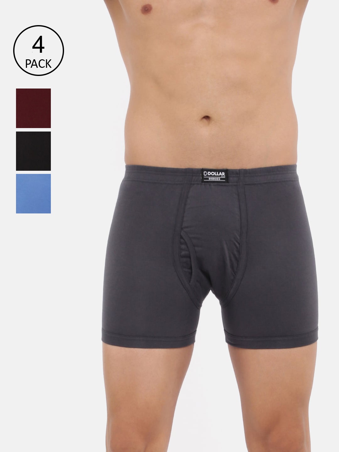 

Dollar Bigboss Men Pack of 4 Plush-Backed Waistband Trunk MBTR-02-BOXER-PO4-CO2, Assorted