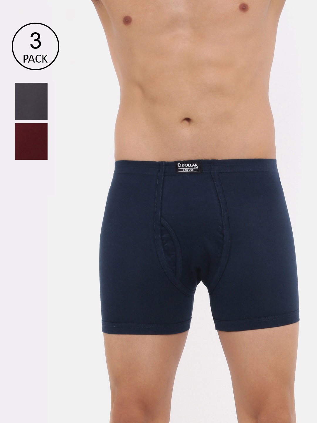 

Dollar Bigboss Men's Solid Pack of 3 Plush-Backed Waistband Trunk MBTR-02-BOXER-PO3-CO1, Assorted