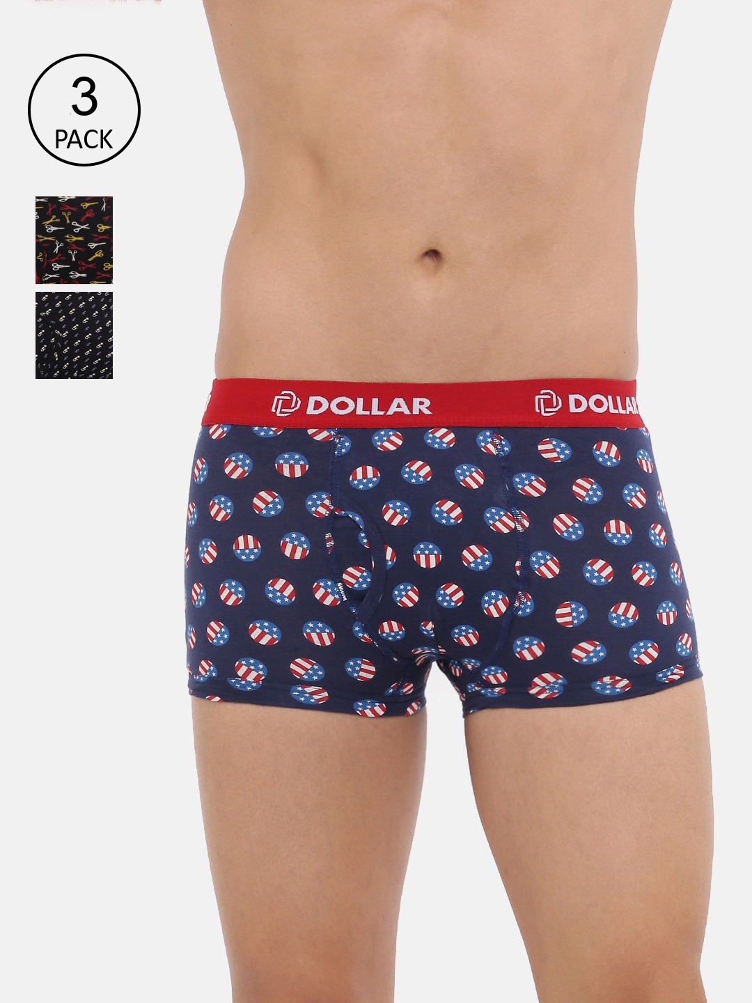 

Dollar Bigboss Men's Printed Pack of 3 Combed Cotton Trunk MBTR-15, Assorted