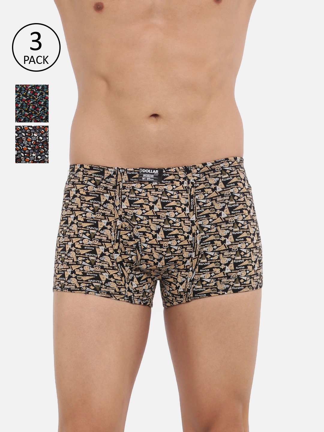 

Dollar Bigboss Men Printed Pack of 3 Soft Combed Cotton Trunk, Assorted