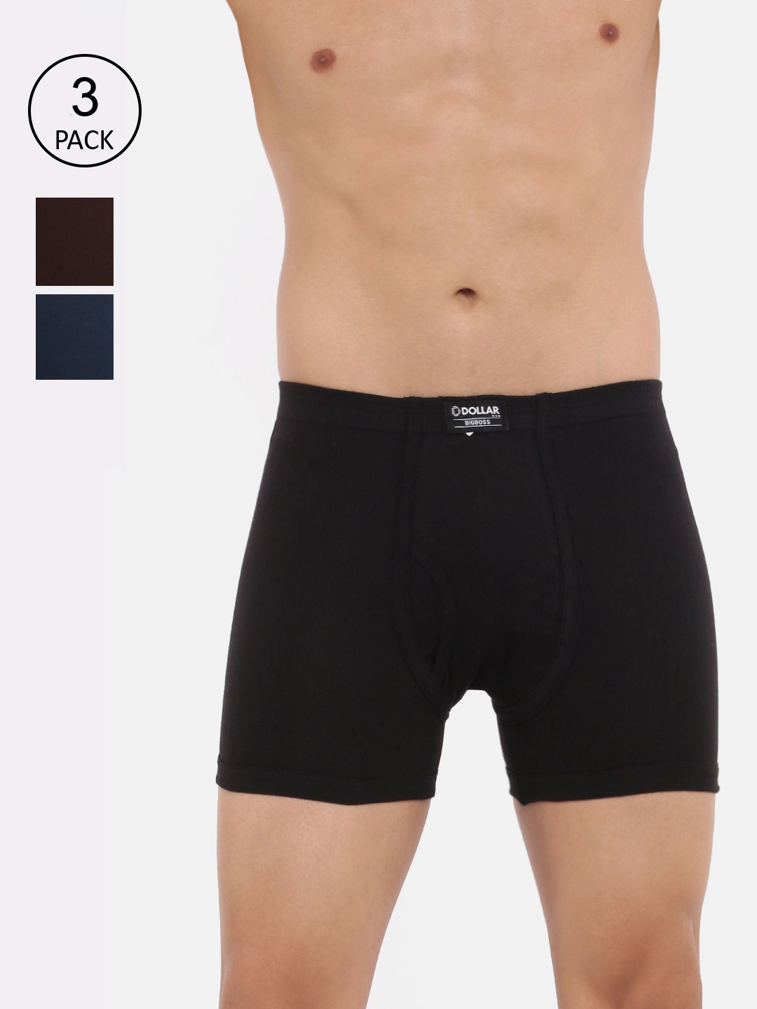 

Dollar Bigboss Men Assorted Pack of 3 Combed Cotton Plush-Backed Waistband Trunks MBTR-02