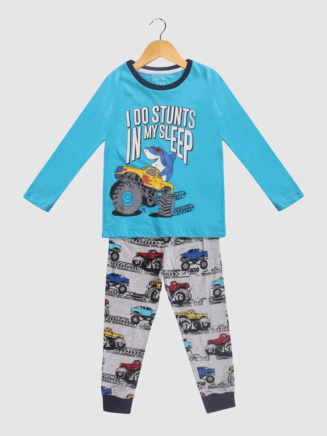 

Lazy Shark Boys Blue & White Printed Night suit