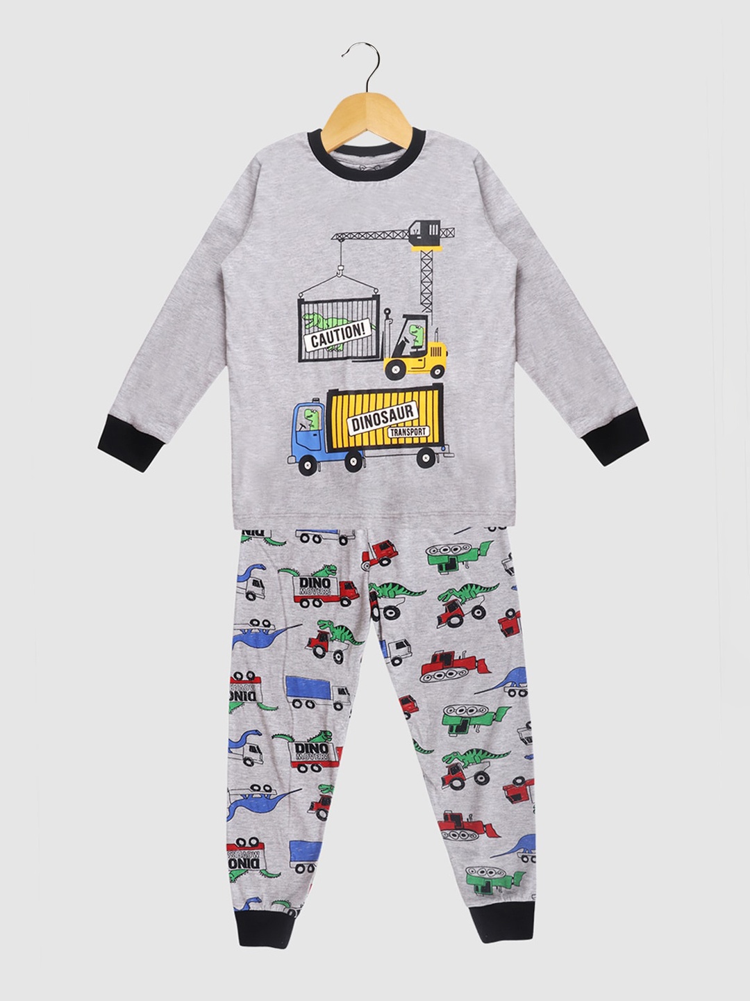 

Lazy Shark Boys Grey & Yellow Graphic Printed Night Suit