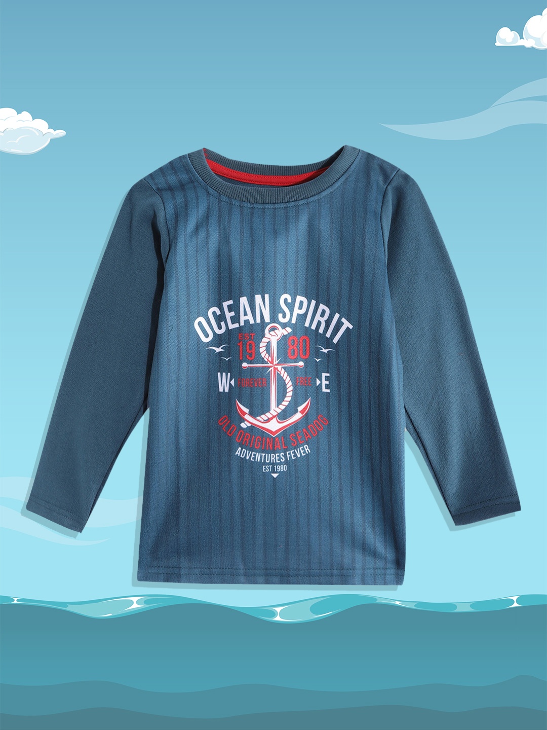 

Eteenz Boys Teal Blue & Red Typography Printed Pure Cotton Sweatshirt