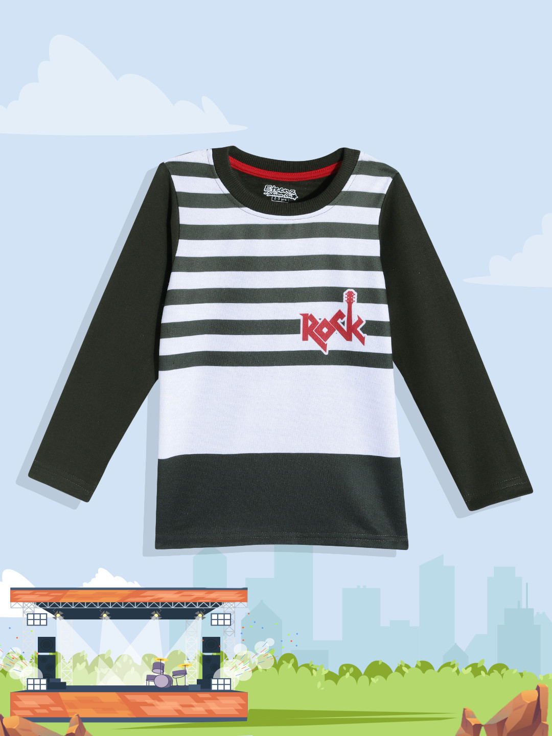 

Eteenz Boys Olive Green Striped Sweatshirt