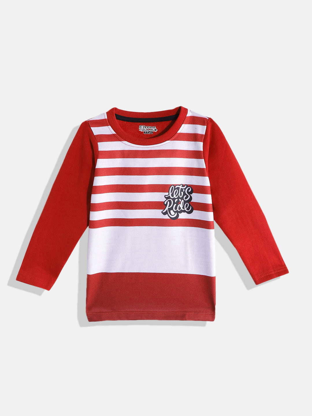 

Eteenz Boys Red & White Striped Pure Cotton Sweatshirt