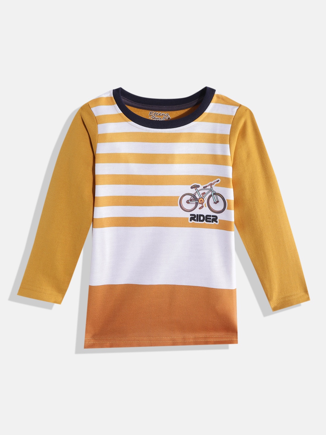 

Eteenz Boys Mustard Yellow & White Striped Pure Cotton Sweatshirt