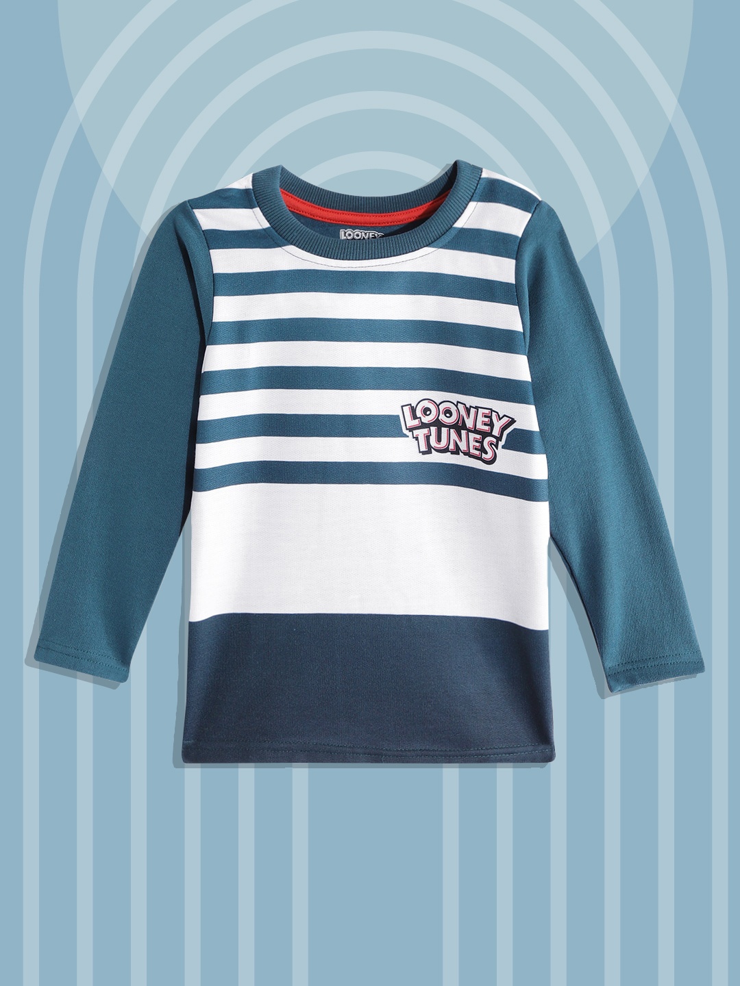 

Eteenz Boys Teal Blue & White Striped Pure Cotton Sweatshirt