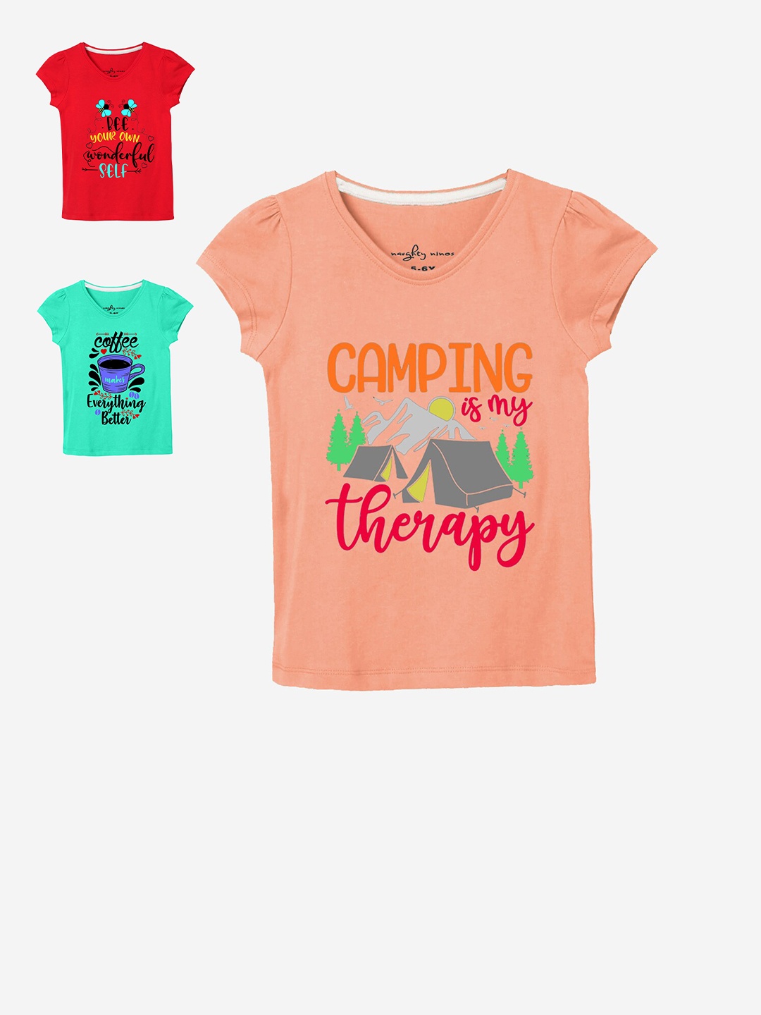 

Naughty Ninos Girls Multicoloured 3 Printed Applique T-shirt, Multi