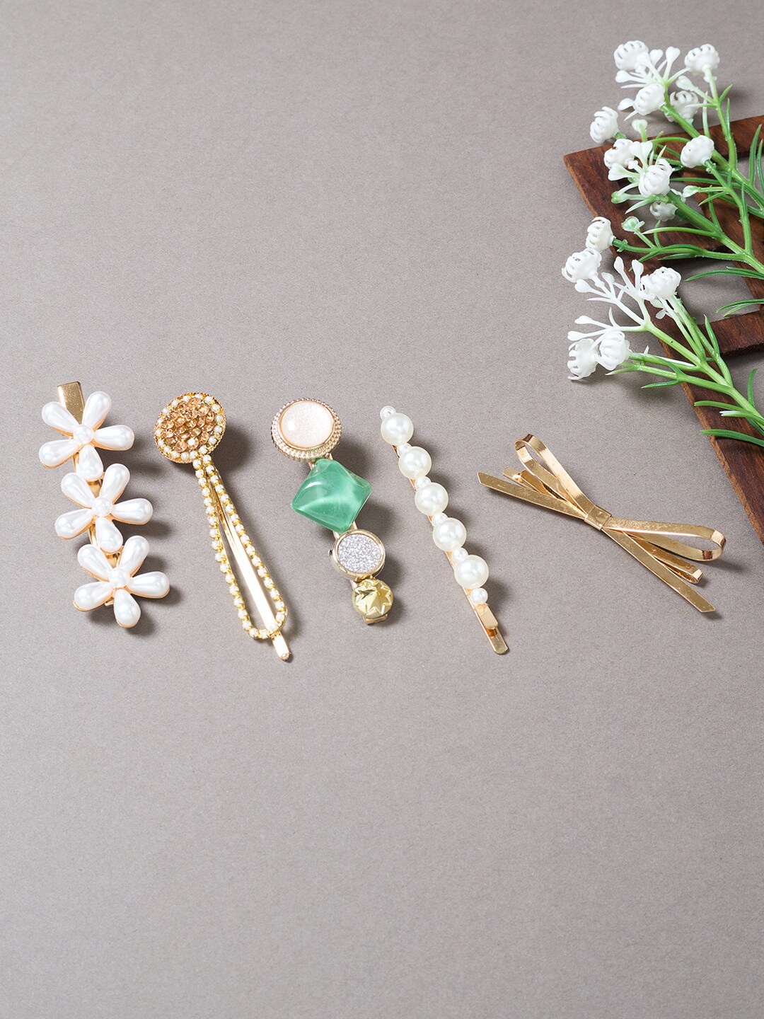 

Golden Peacock Women Gold-Toned Set of 5 Embellished Bobby Pins