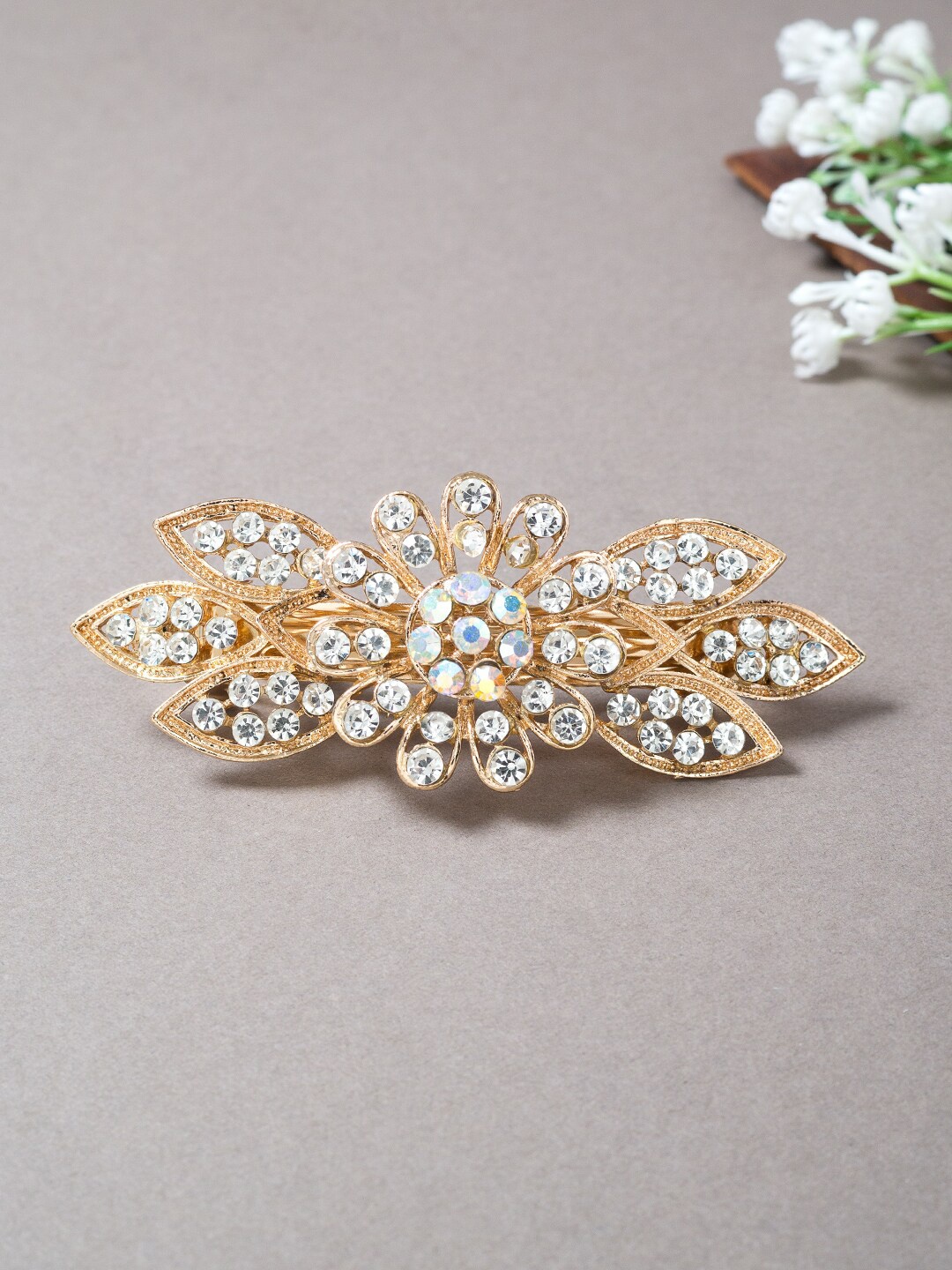 

Golden Peacock Women Gold-Toned & White Embellished French Barrette