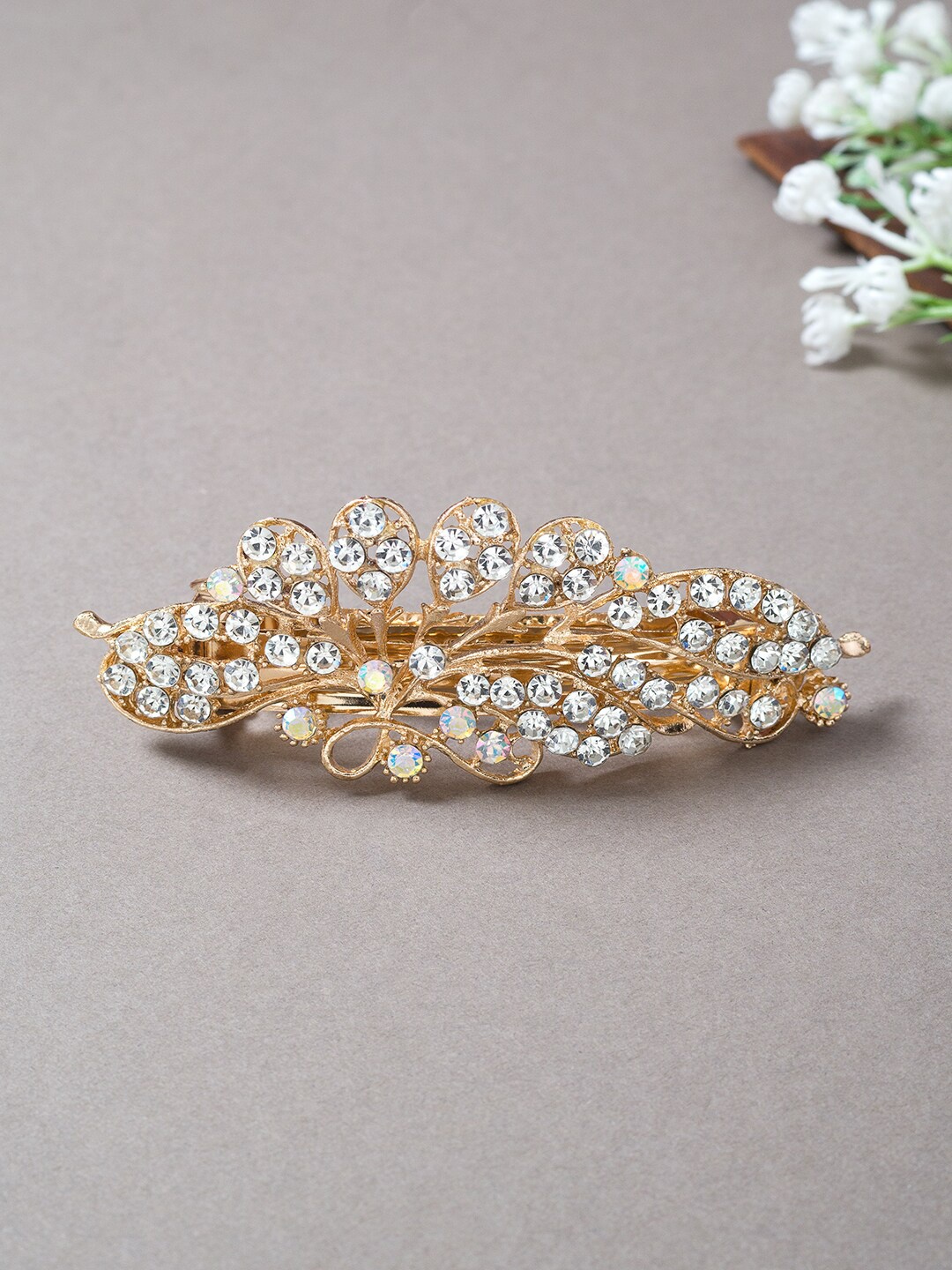 

Golden Peacock Women Gold-Toned & White Embellished French Barrette
