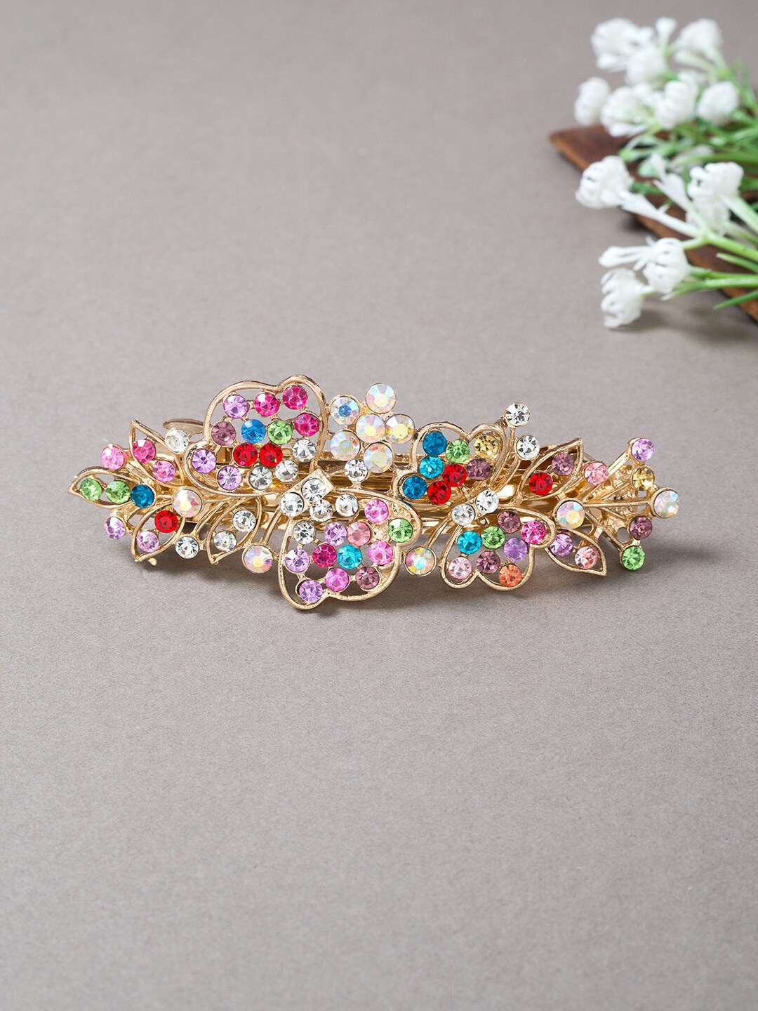 

Golden Peacock Women Brown & Blue Embellished French Barrette