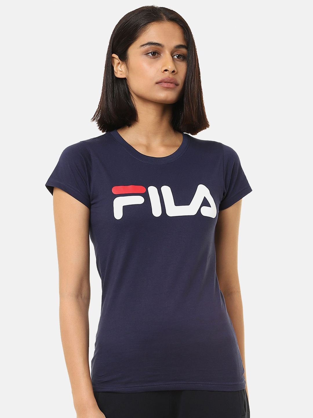 

FILA Women Blue Typography Printed Pockets T-shirt