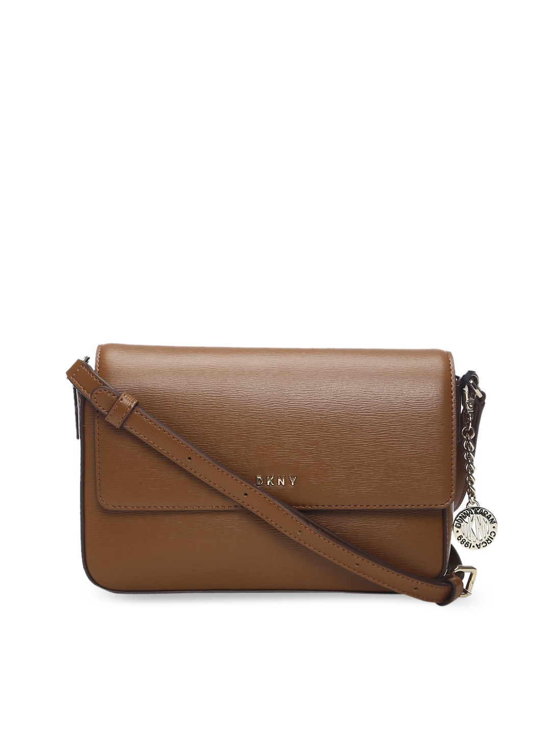 

DKNY Brown Textured Leather Structured Sling Bag