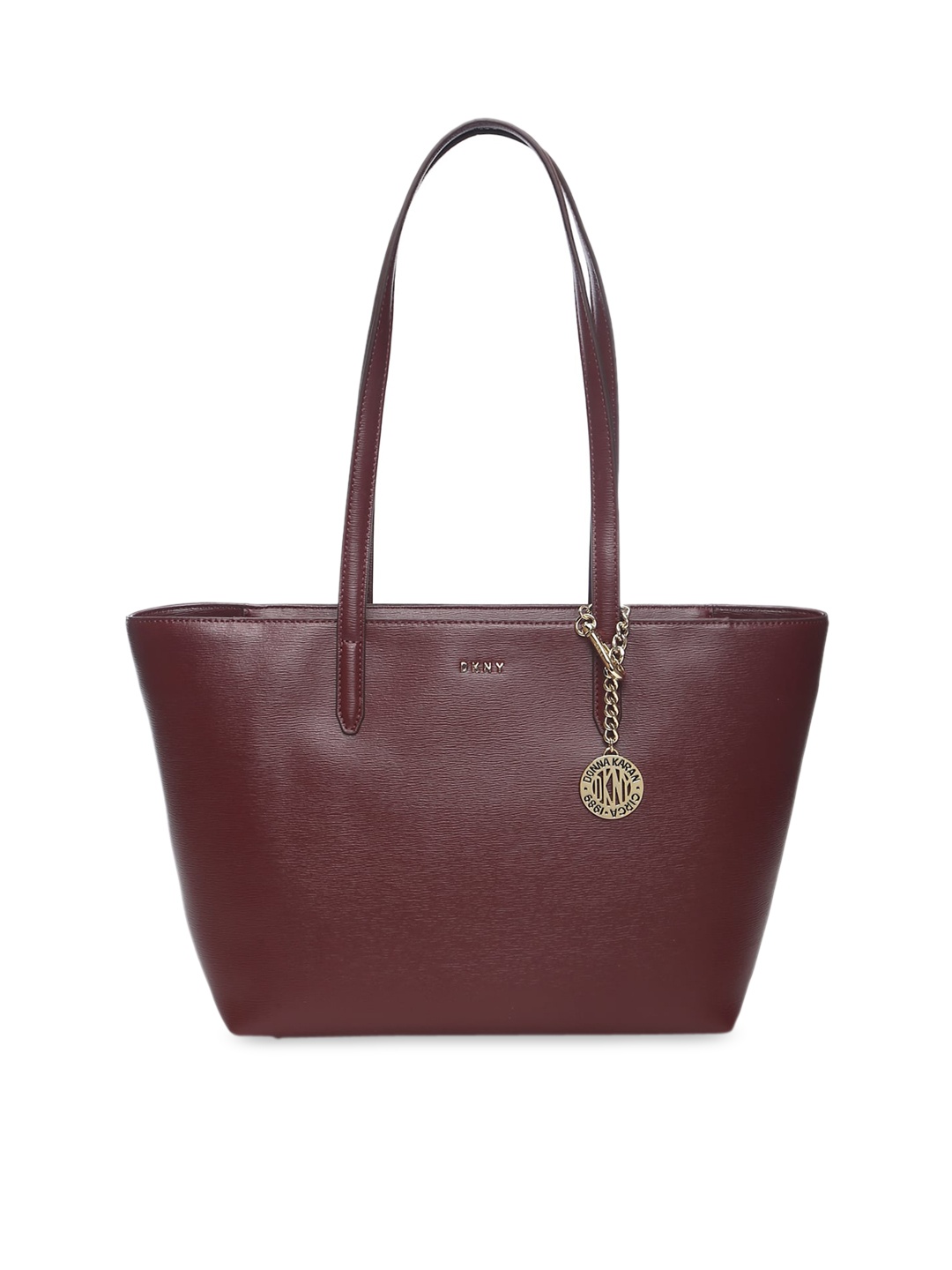 

DKNY Burgundy Leather Shopper Shoulder Bag with Applique