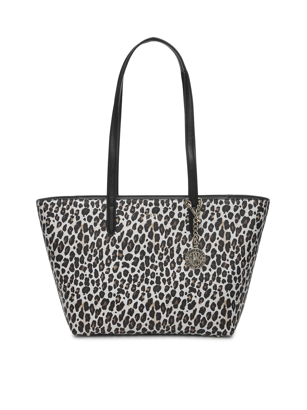 

DKNY White & Brown Leopard Printed Shopper Tote Bag