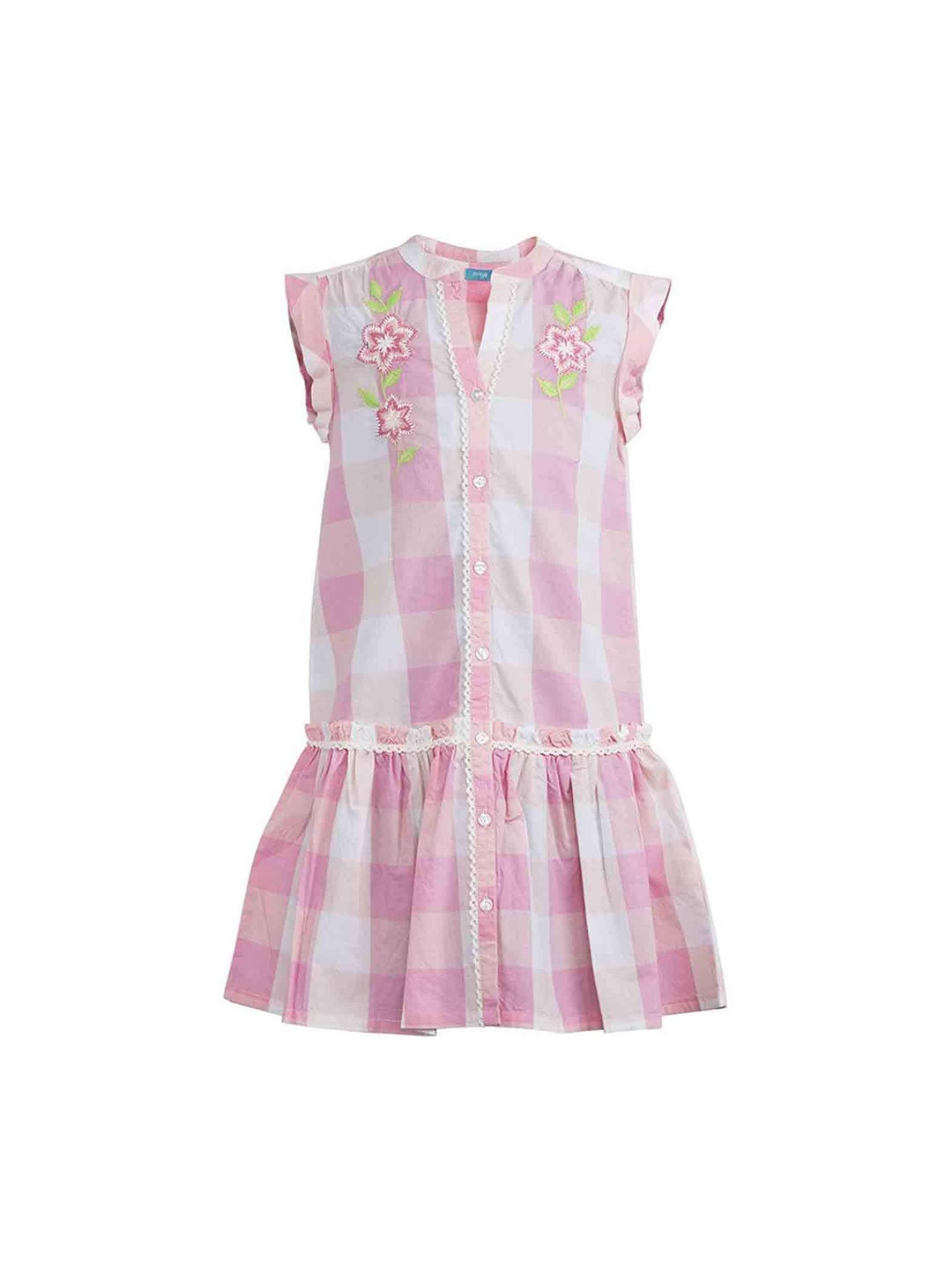 

Miyo Pink Checked Drop-Waist Dress