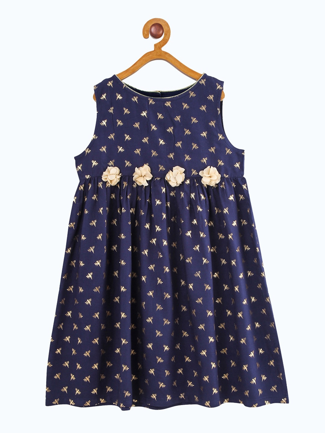 

Miyo Girls Navy Blue & Gold-Toned Printed Cotton Dress