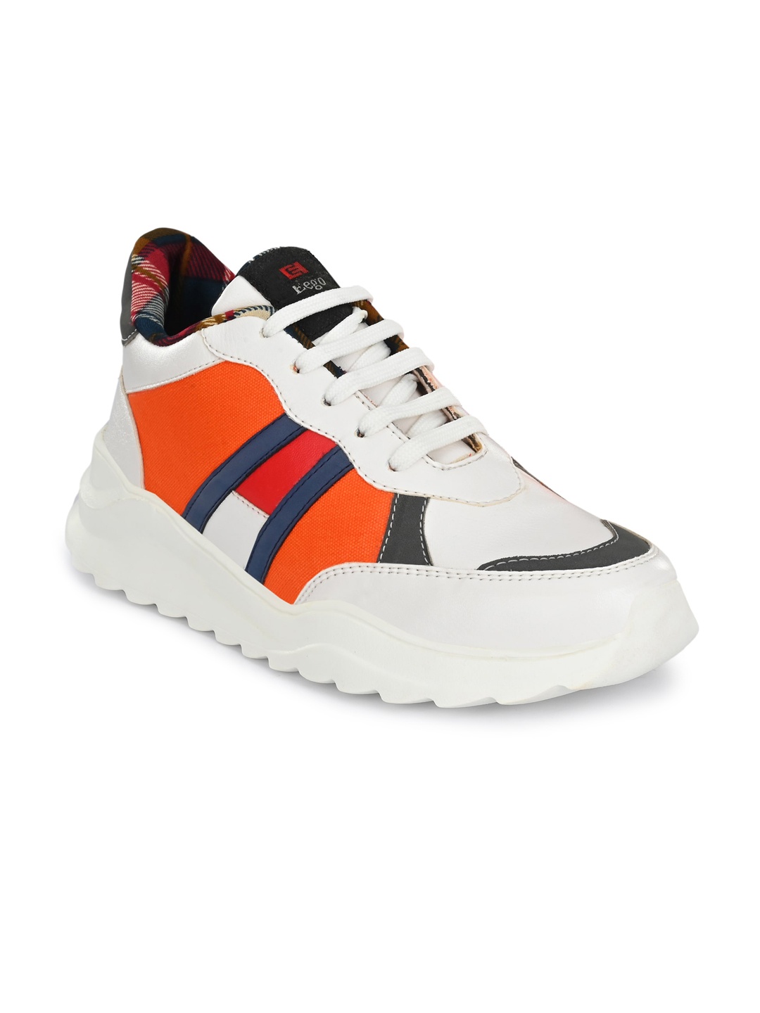 

Eego Italy Men White & Orange Colourblocked Sneakers
