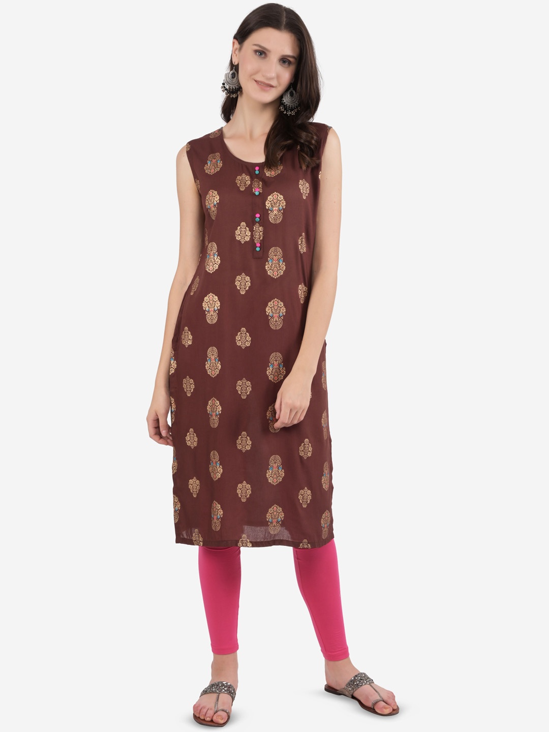 

Ashnaina Women Brown Ethnic Motifs Printed Kurta