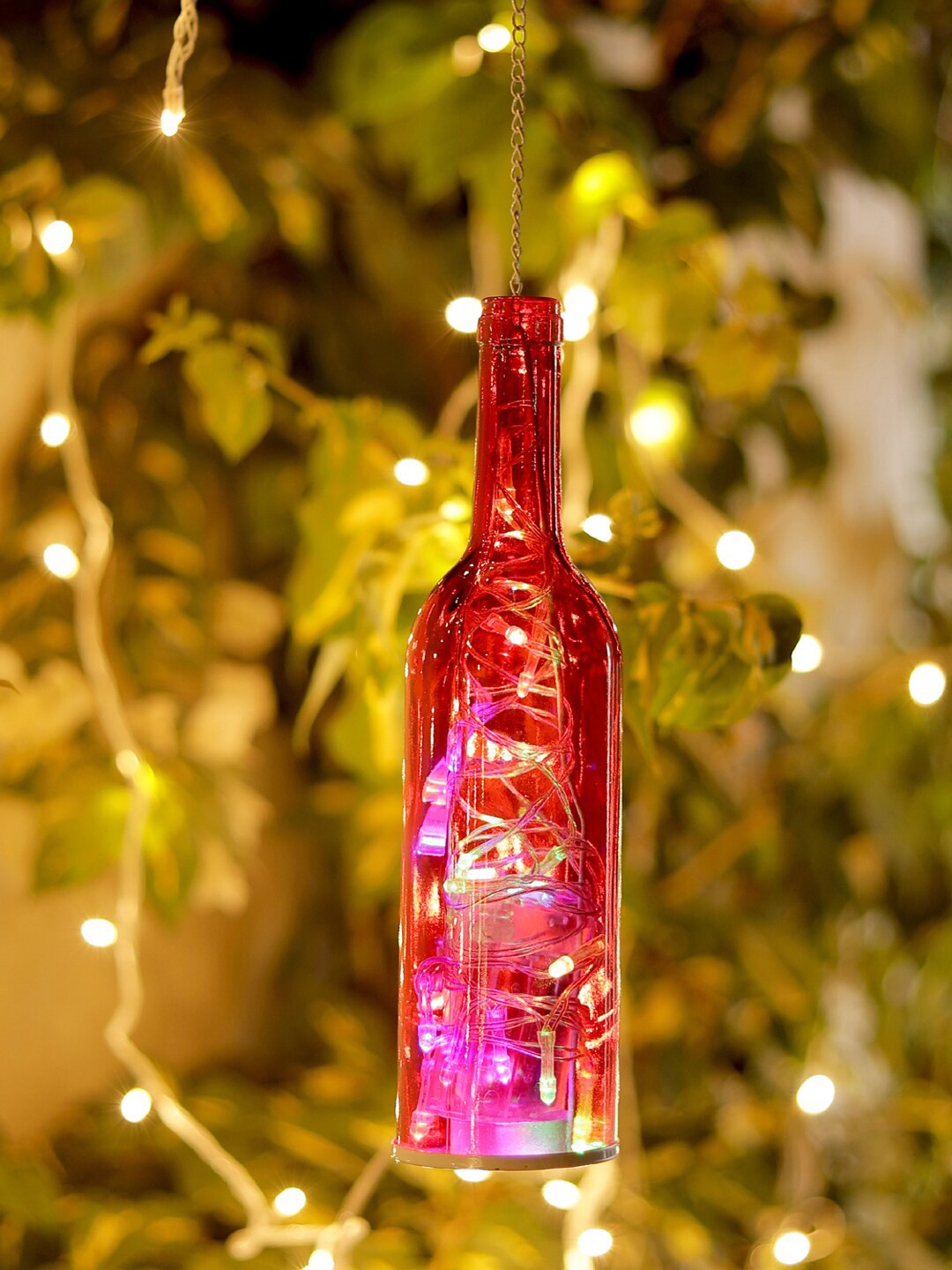 

Aapno Rajasthan Red Bottle Shaped Hanging Tealight Holder