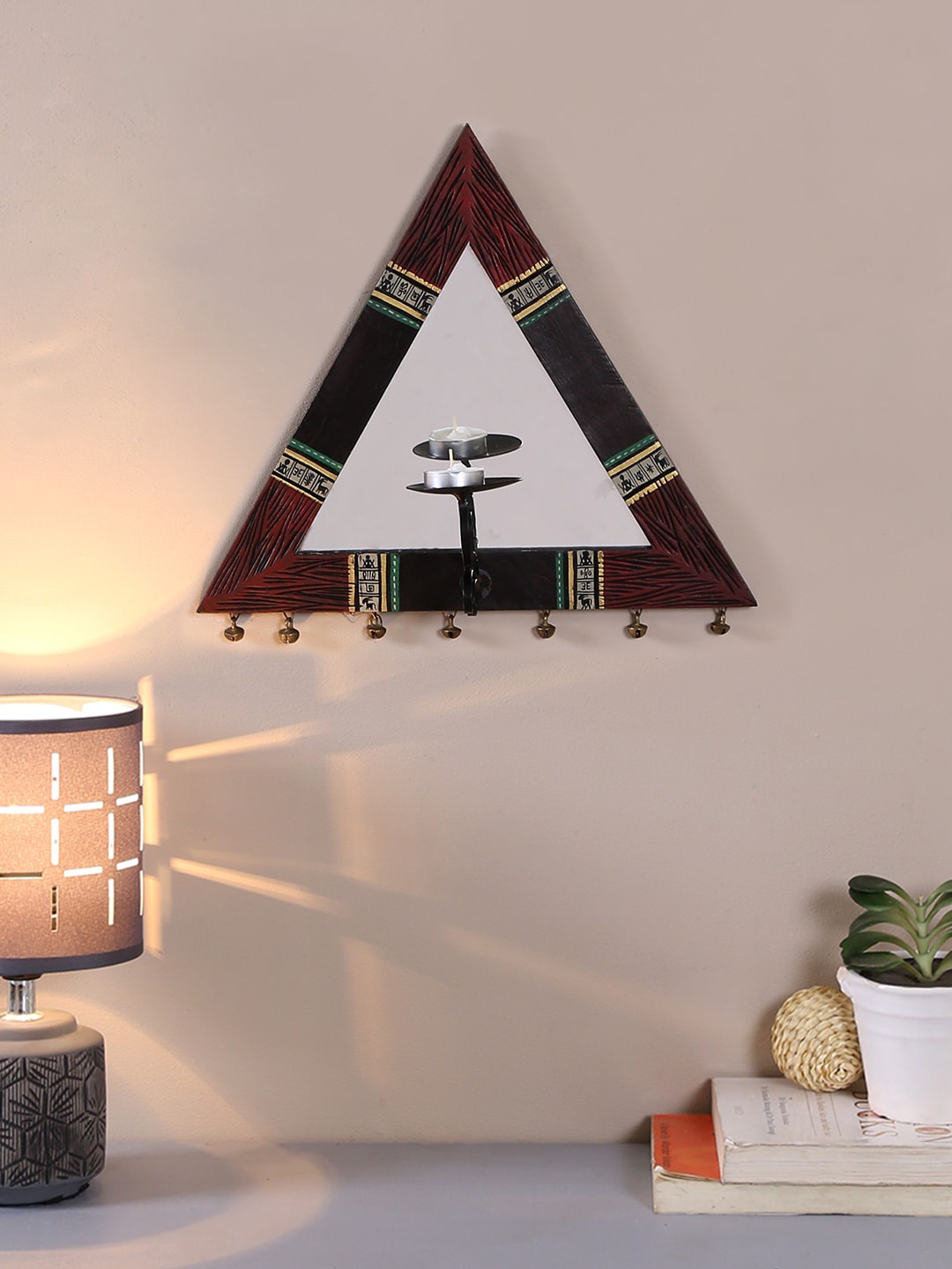 

Aapno Rajasthan Black Triangle Hand Painted Wood And Mirror Candle Holder