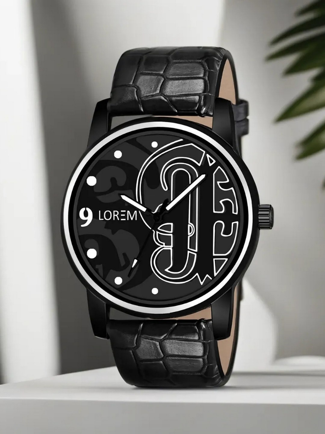 

LOREM Men Black Printed Dial & Black Leather Straps Analogue Watch LR70