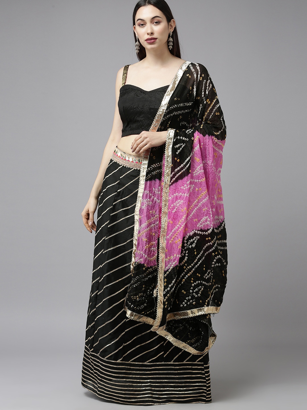 

Geroo Jaipur Black Gota Patti Semi-Stitched Lehenga & Unstitched Blouse With Dupatta