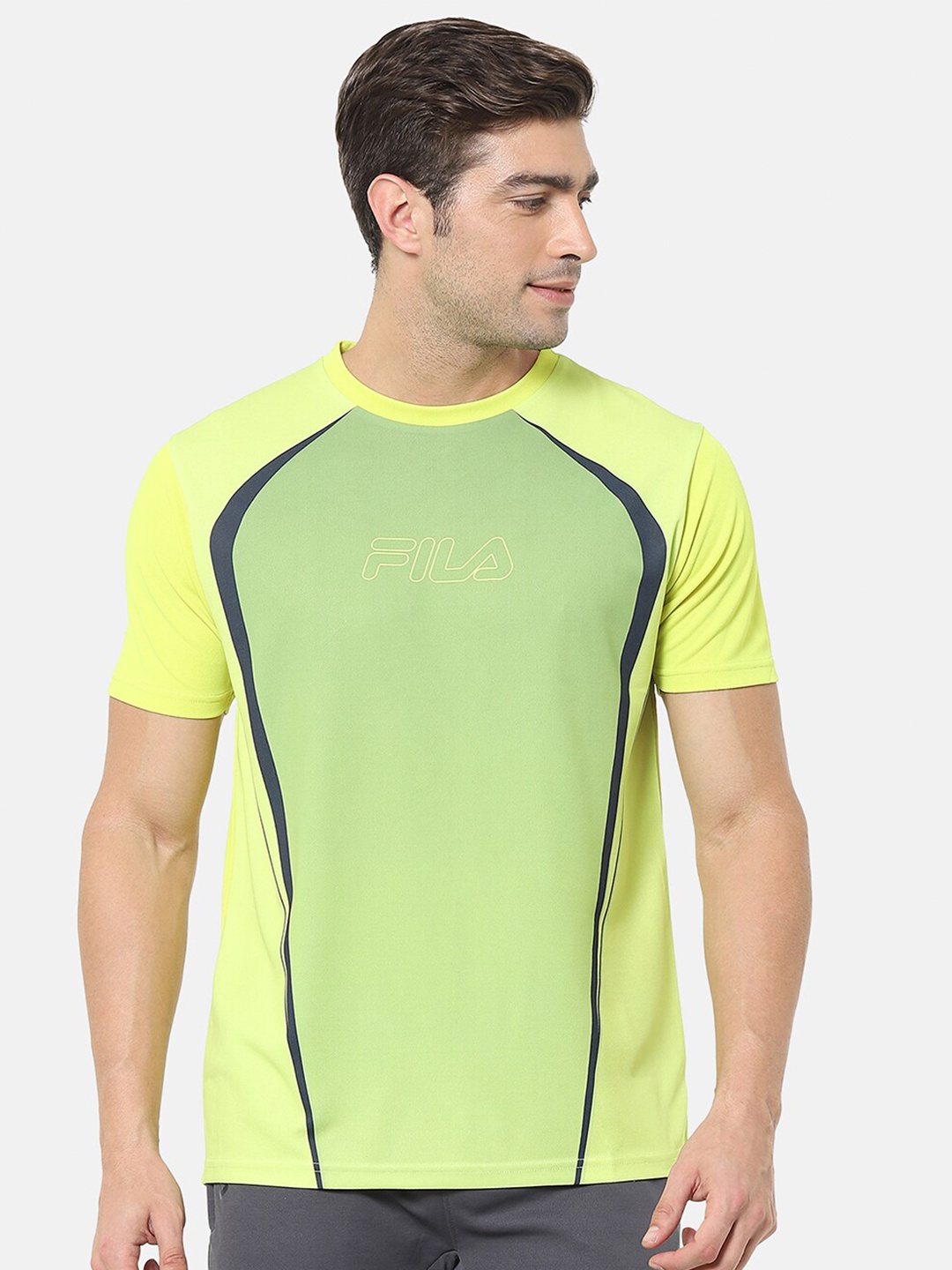 

FILA Men Green & Yellow Colourblocked T-shirt