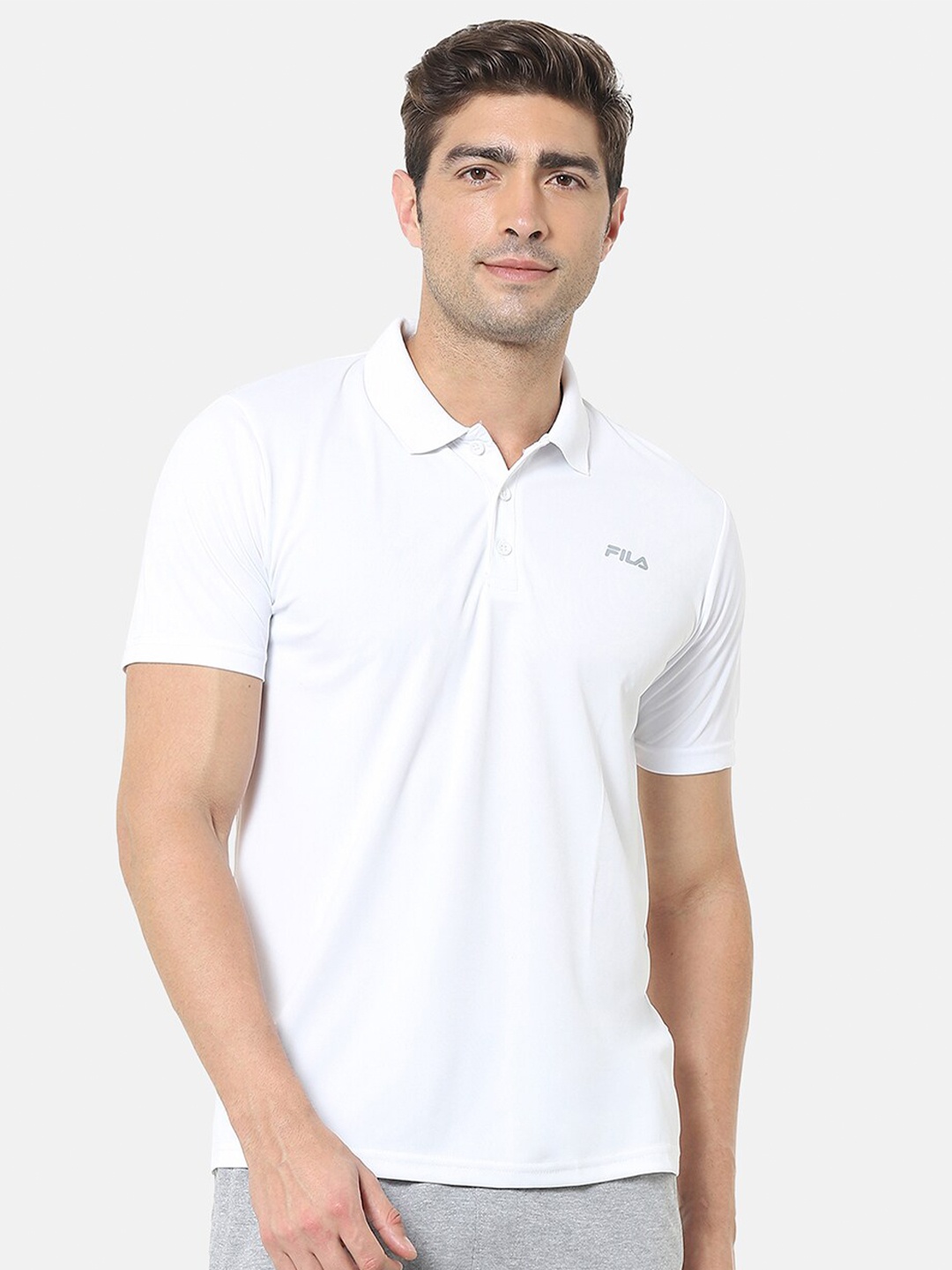 

FILA Men White Polo Collar T-shirt