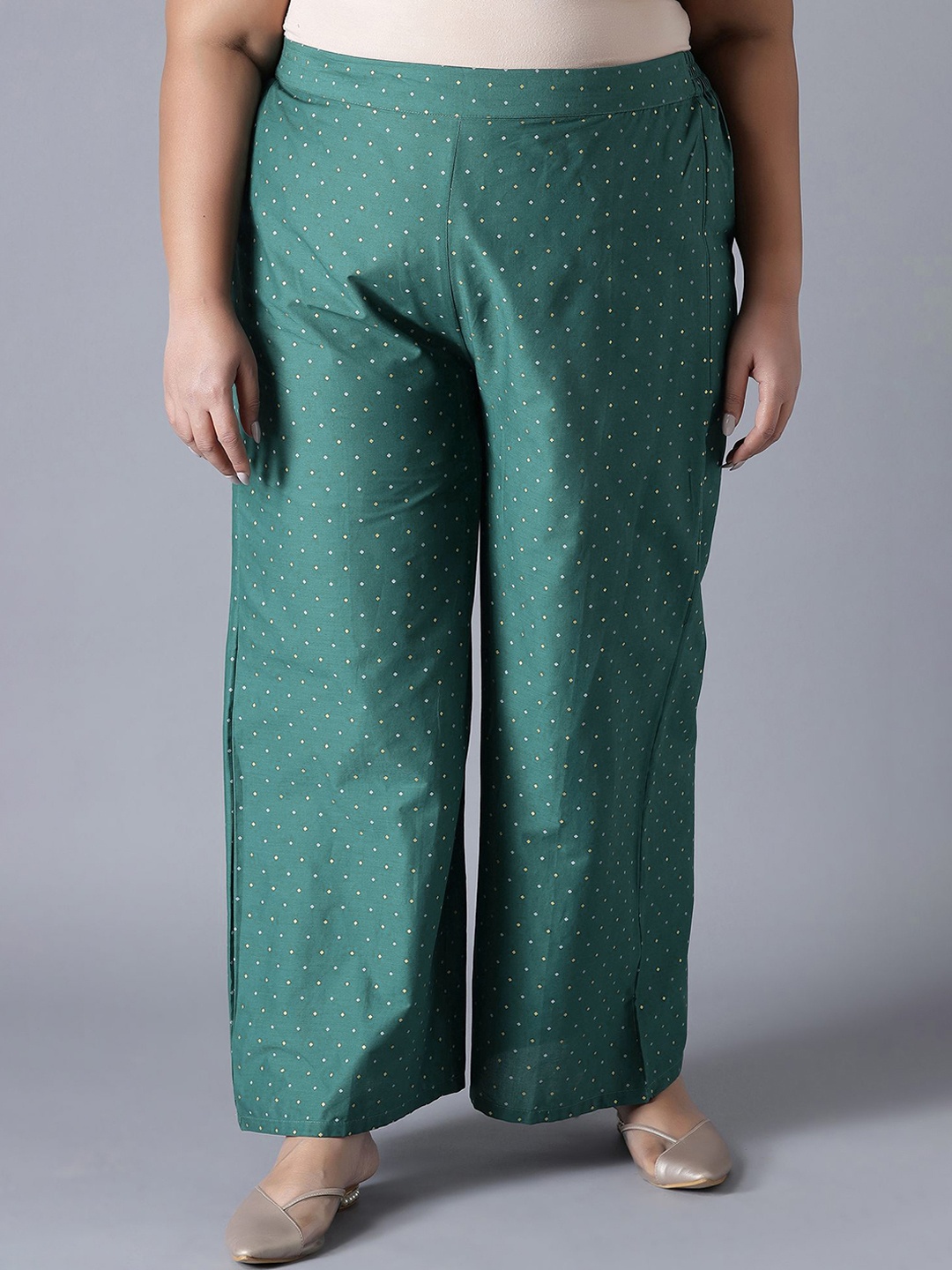 

W Women Plus Size Cotton Palazzos, Green