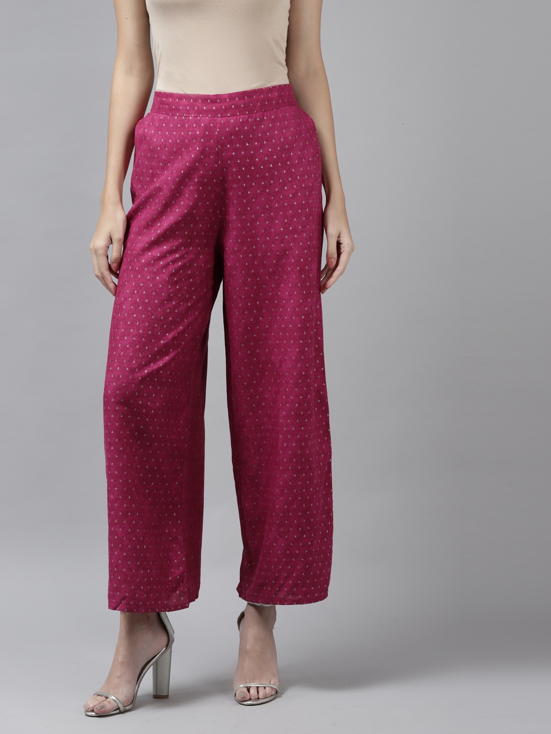 

W Women Magenta & Silver Ethnic Motifs Printed Palazzos