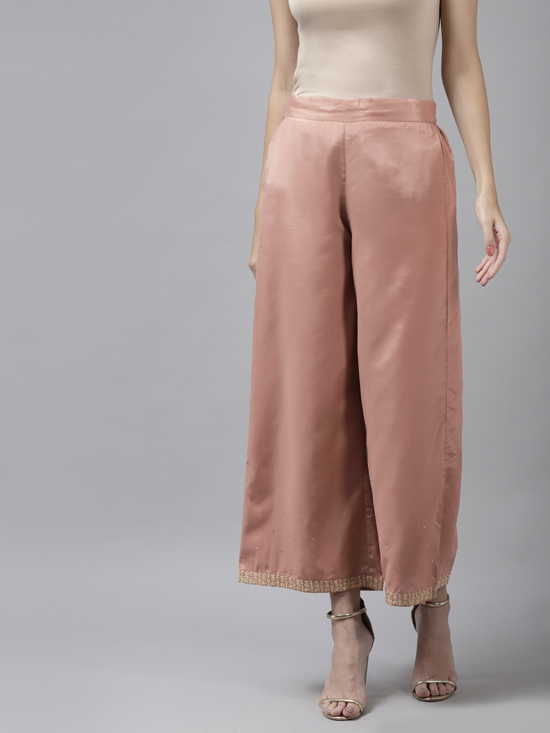 

W Women Dusty Pink Wide Leg Ethnic Palazzos, Rose