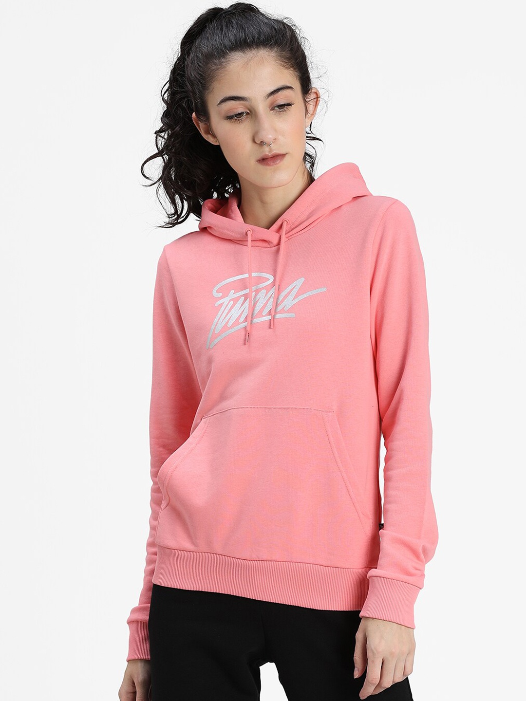 

Puma Women Pink Printed Hooded Cotton Sweatshirt