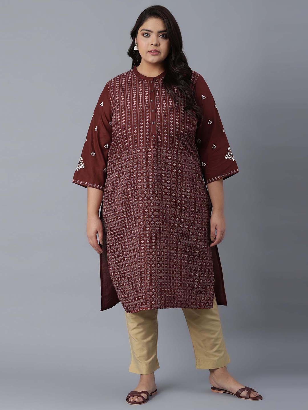 

W Straight Cotton Kurta, Maroon