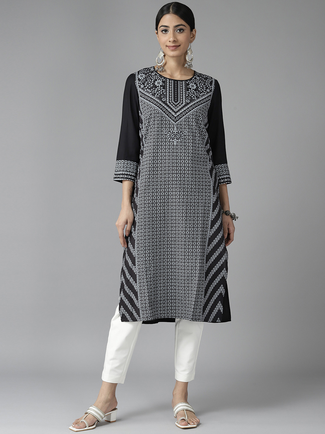 

W Women Ethnic Motifs Printed Kurta, Black