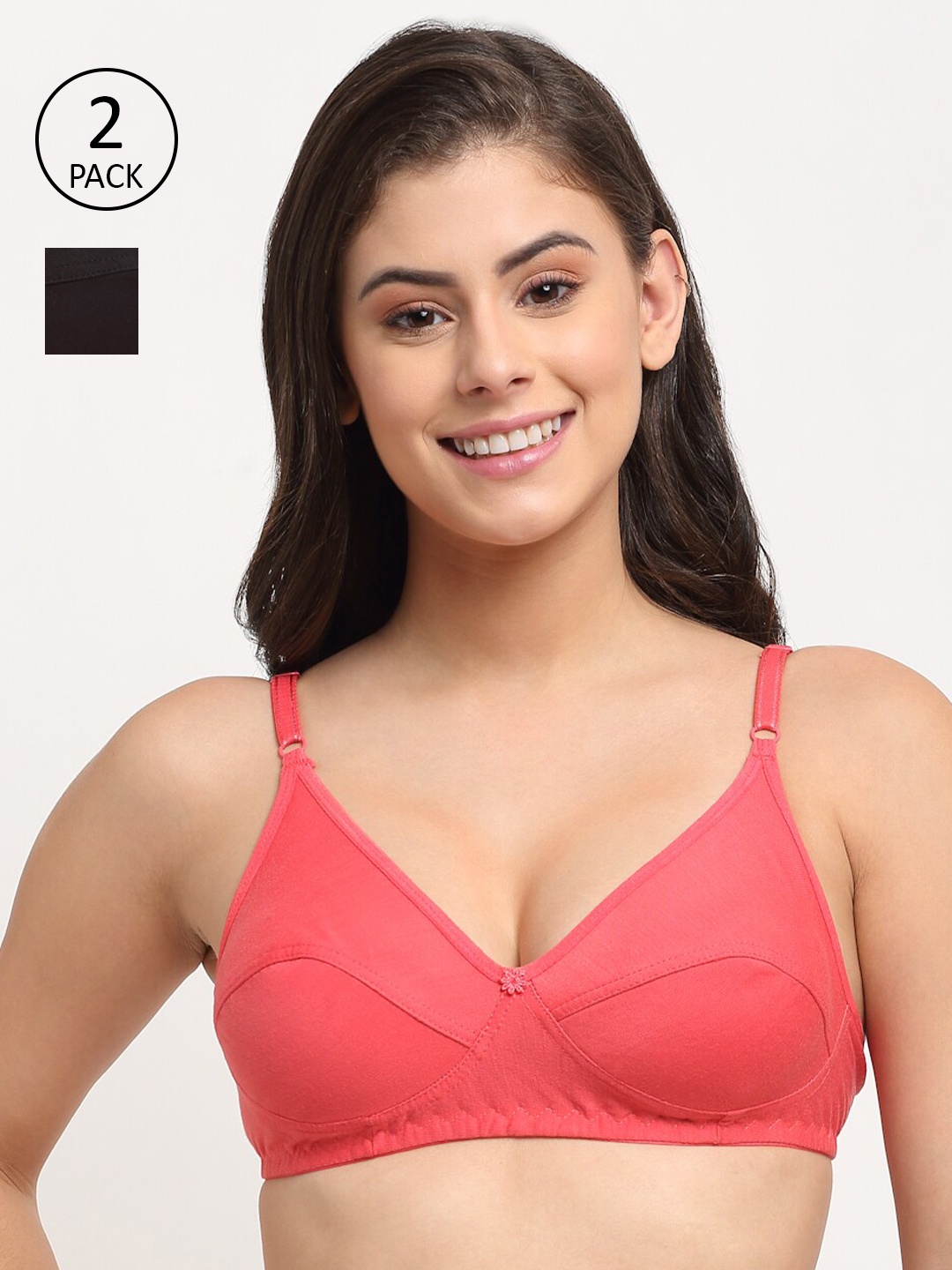 

Friskers Pack Of 2 Black & Orange Everyday Bra