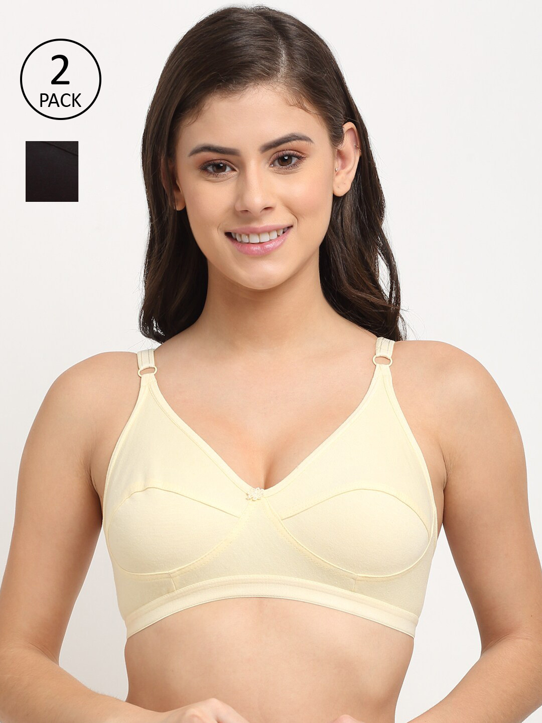 

Friskers Black & Beige Pack of 2 Premium Cotton Non Padded Cross Set Solid Bra