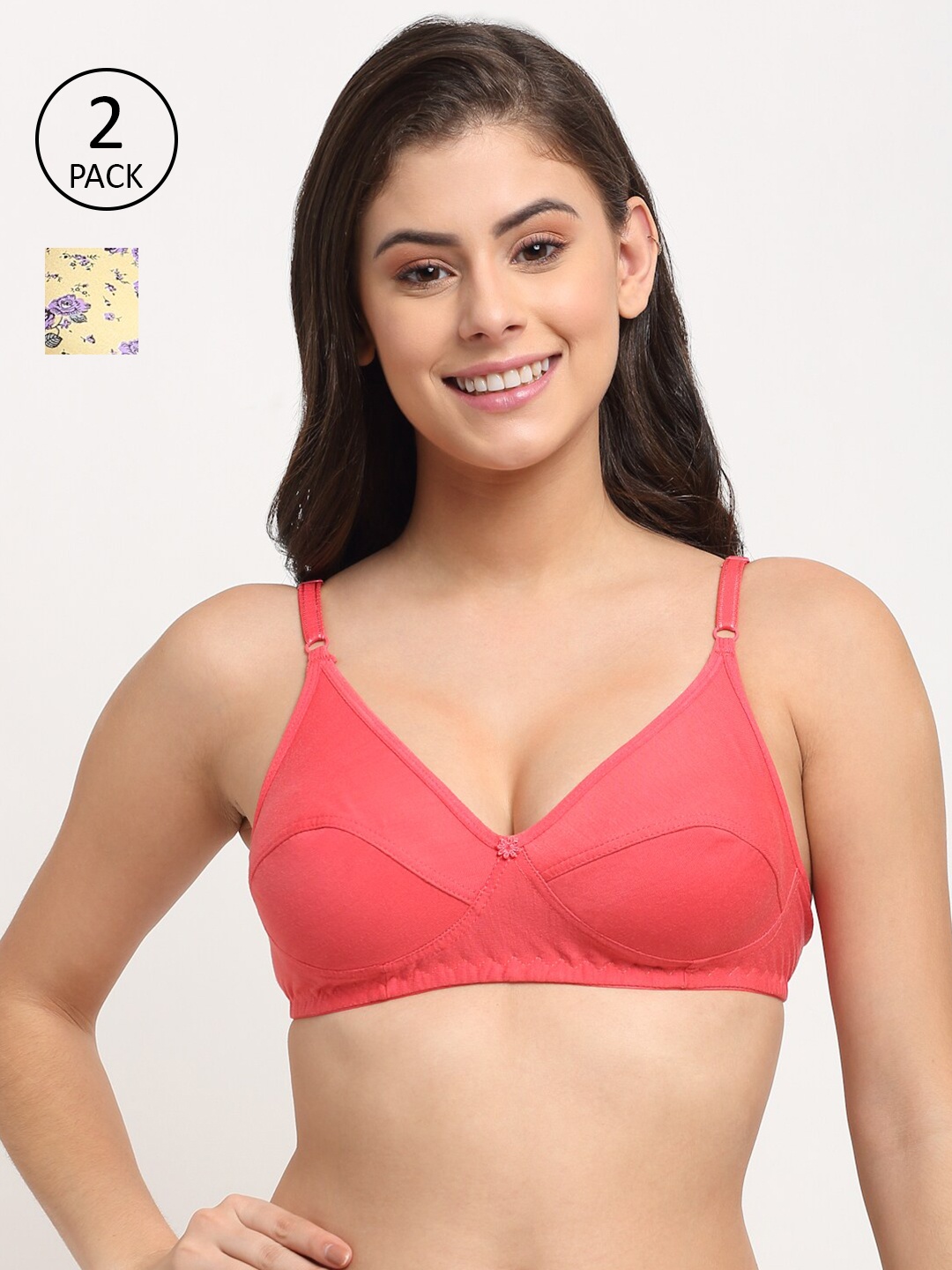 

Friskers Yellow & Pink Lightly Padded Balconette Bra