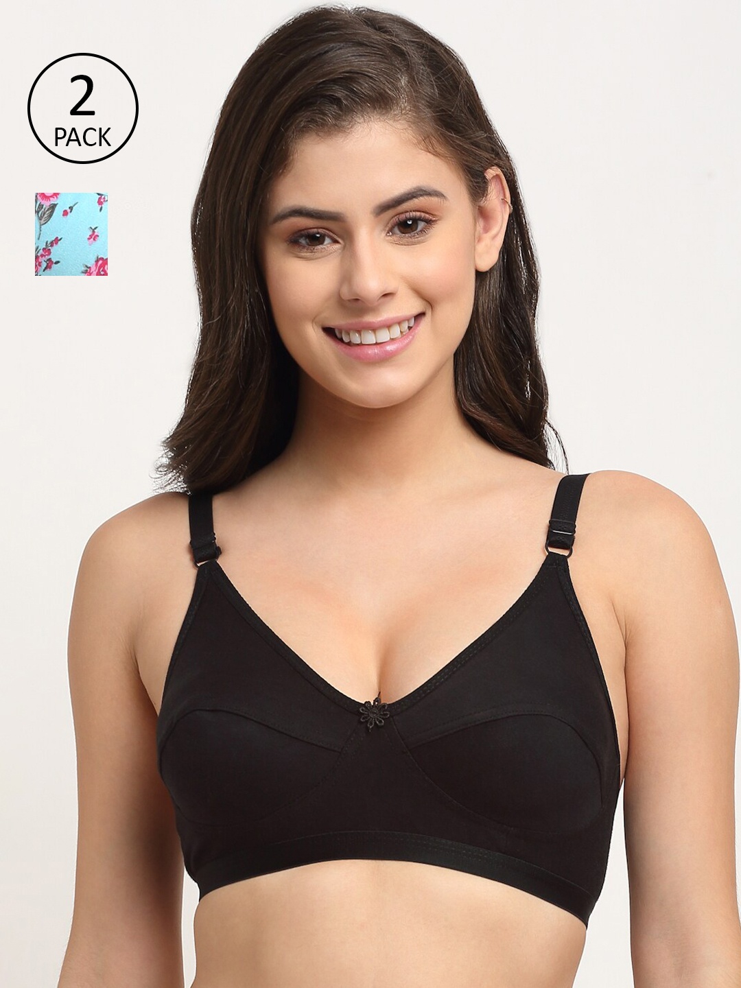 

Friskers Turquoise Blue & Black Set of 2 Balconette Bra