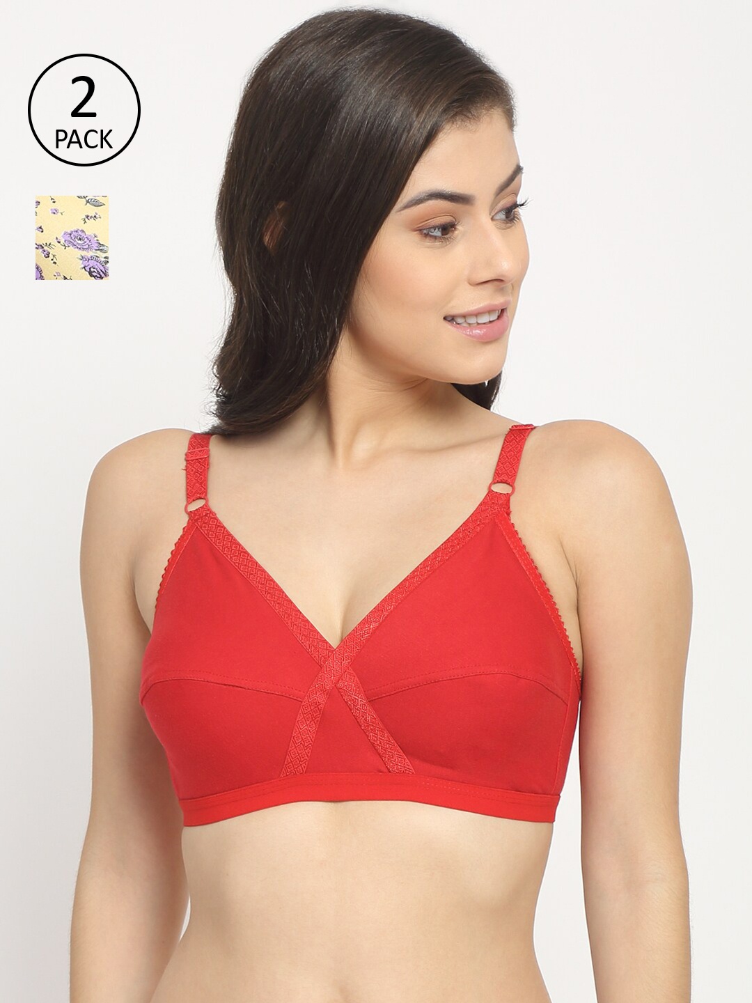 

Friskers Pack Of 2 Yellow & Red Premium Cotton Push-Up Bra O-311-06-312-03-30